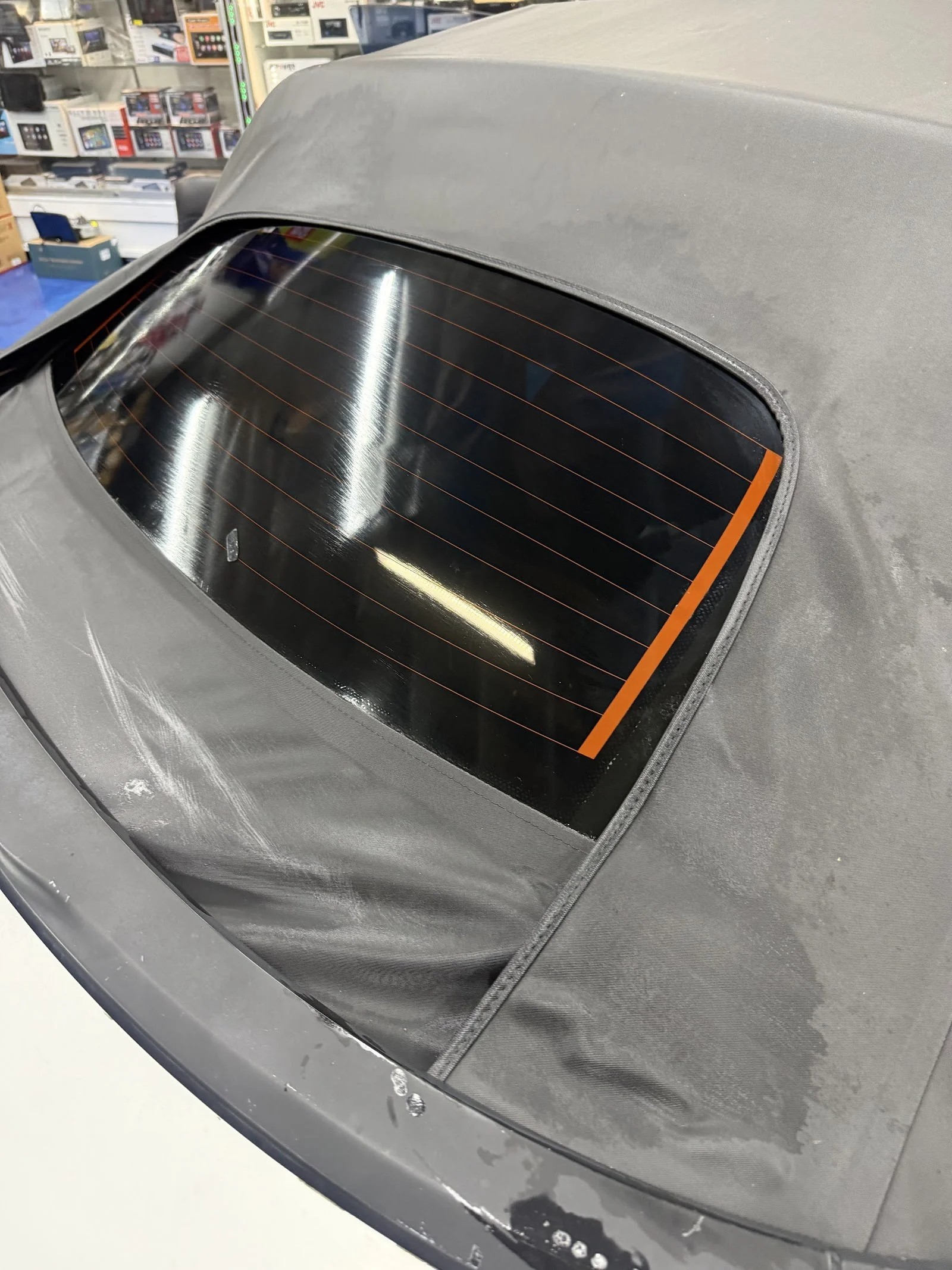 Rear window tint on a convertible at Colombian Tint LA, Los Angeles